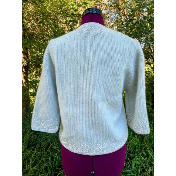 Vintage Angora Seed bead Light Blue Knit Sweater cardigan Hong Kong Medium - Picture 3 of 16